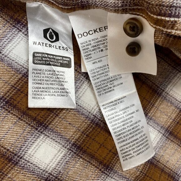 Dockers Mens Shirt L Plaid Long Sleeve Brown & White Checkered  Recycled - Picture 7 of 8